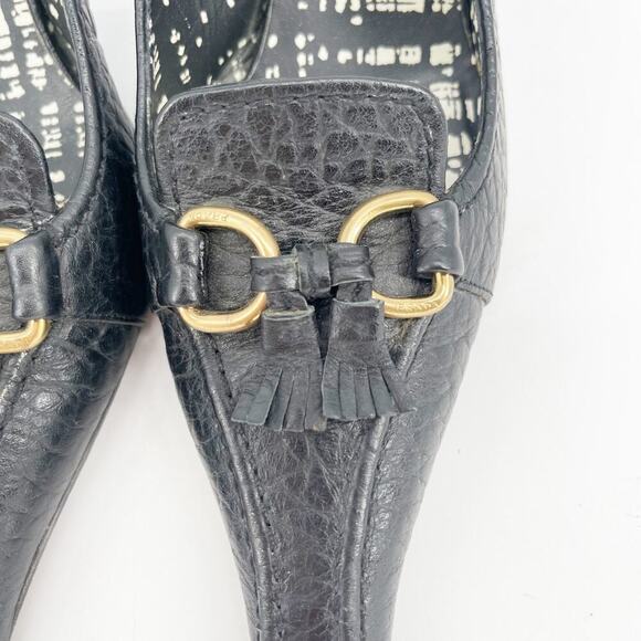 Retro Prada Black Pebbled Leather Fringe Detail Square Toe Slingback Heel IT 37 - Picture 8 of 12